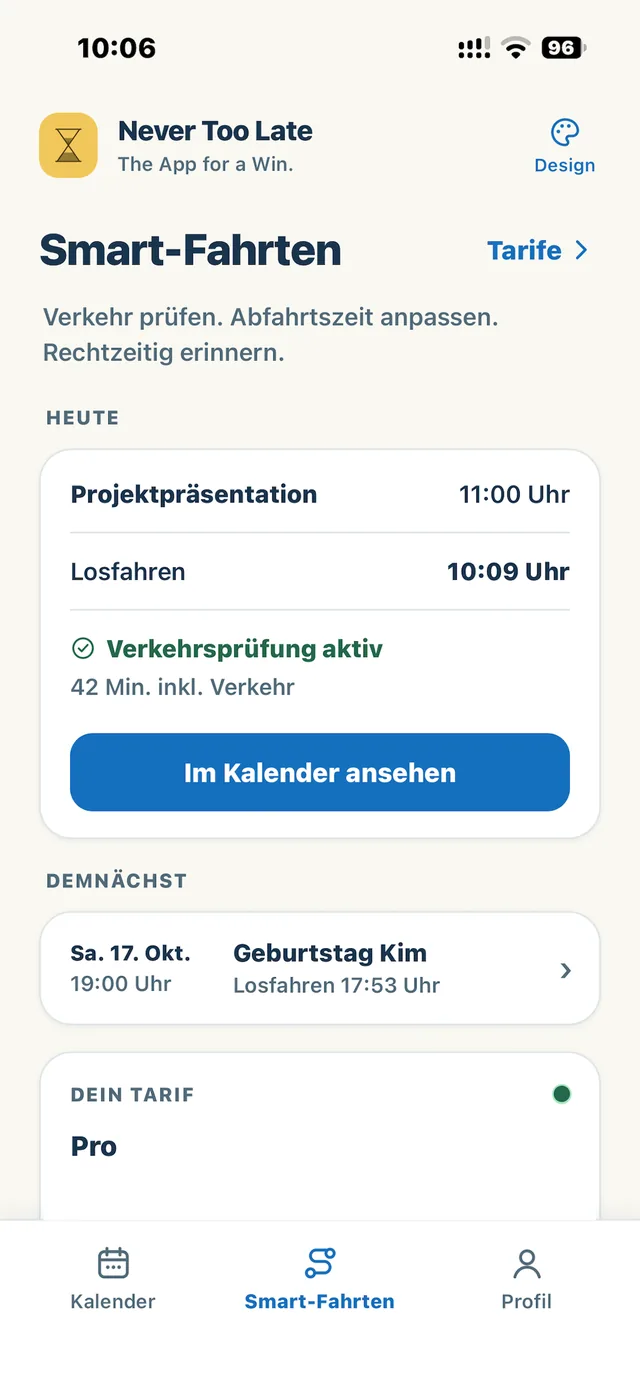 Smart-Fahrten mit Abfahrtszeit und Verkehrsprüfung